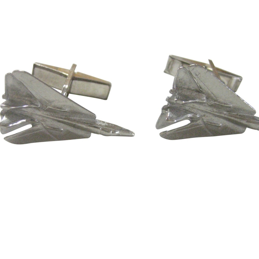 Silver Toned Tomcat Jet Plane Fighter Cufflinks